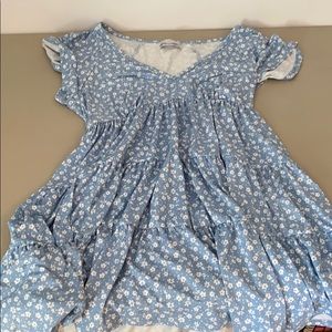 UO Julia Tiered Ruffle Mini Dress, Sky